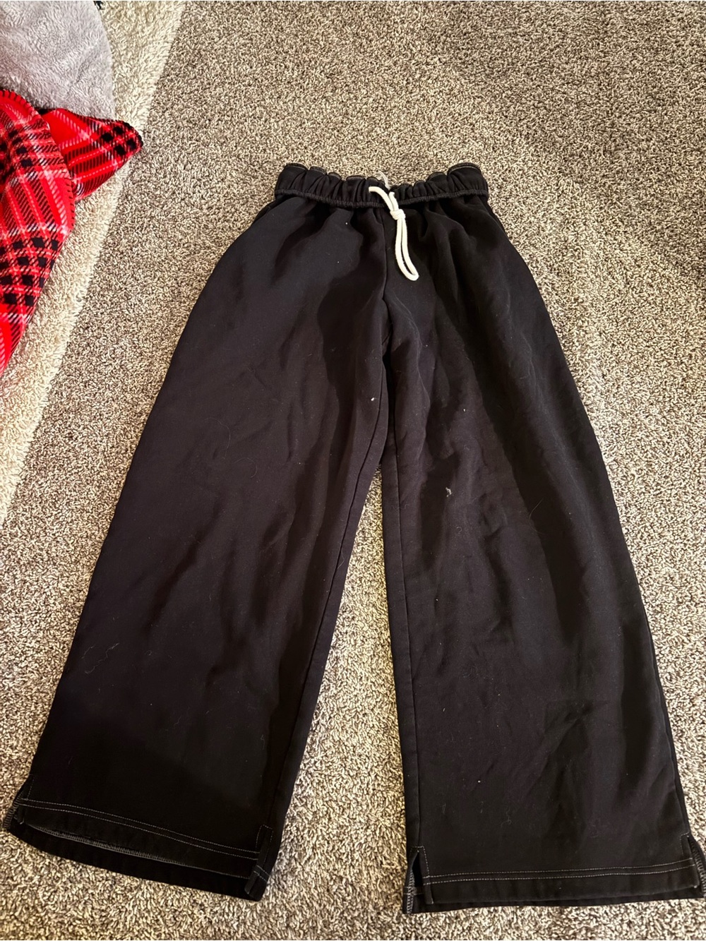 Black Wide-Leg Drawstring Pants
